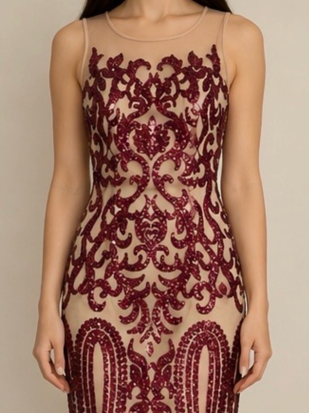 Dark Cherry (Red) Embellished Sheath Dress - S